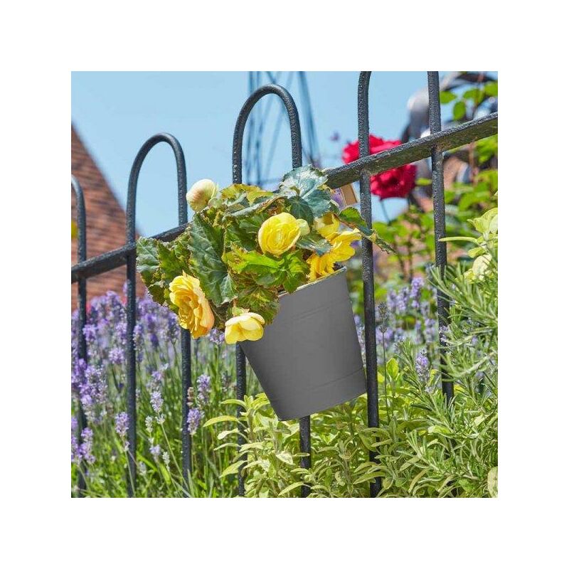 3x 15cm 6 Inch Fence Balcony Hanging Pot Basket Slate Grey Planter - Smart Garden