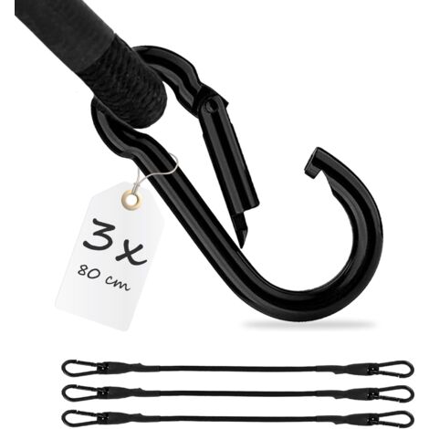3x Spanngummi mit Karabiner 80cm in Schwarz Latex Spanngurte Gepäckspanner