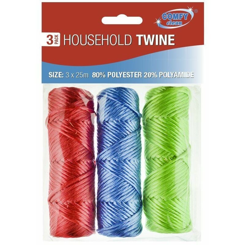 3x Spools Household Twine Rope Home Office Work Garden Red Blue Green Pack