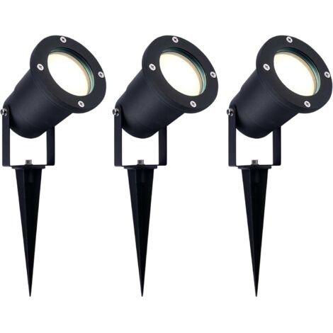 3X Spot à piquer, Aluminium, IP65, 5W, 4000K, Câble 1M, Orientable 270°, Jardin
