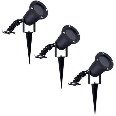 3X Spot à piquer, Aluminium, IP65, Support GU10, Câble 1M, Jardin