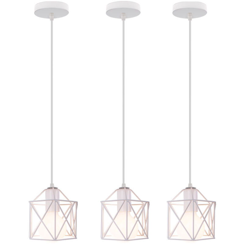 (3X) Modern Pendant Light Retro White Metal Pendant Lamp Industrial Ceiling Light for Bedroom Cafe Bar