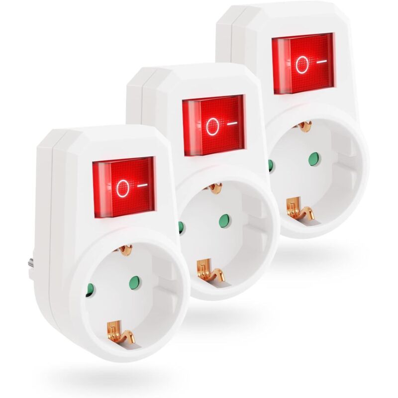 Image of 3x Steckdosenadapter mit Schalter – Steckdose mit FI-Schalter – Steckdose mit Schalter