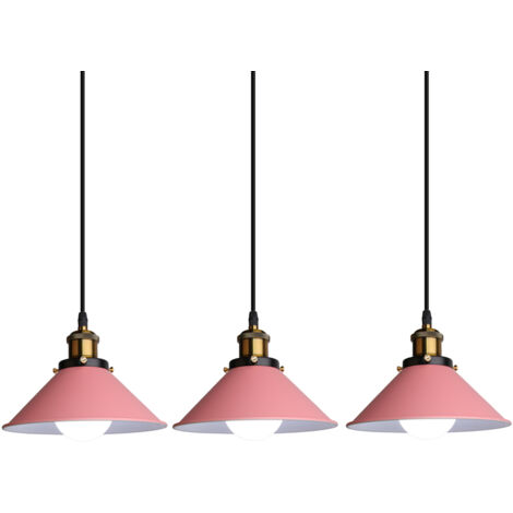 3x Suspension Luminaire Industriel Design Edison Luminaire Plafonnier E27 Lustre Abat-jour en Métal, Ø 22cm (Rose 3 PACK)