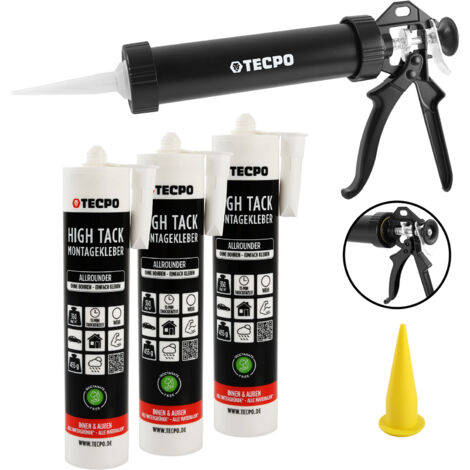 3x TECPO Montagekleber HIGH TACK Baukleber 455g Kleber + Dichtstoffe MS-Polymer SMP + Alu-Kartuschenpresse 220 mm