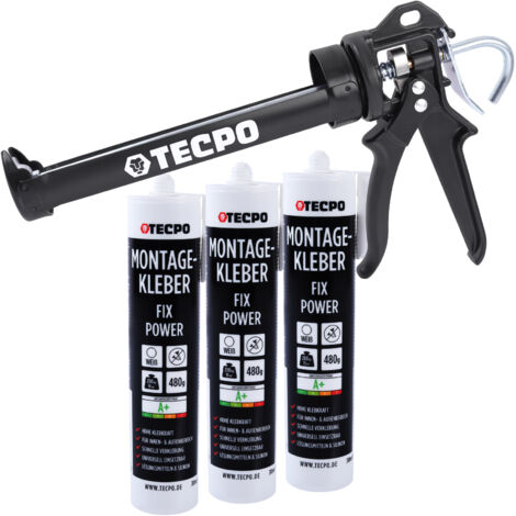 3x TECPO Universal Montagekleber Ultra FIX Power Baukleber 480g Weiß + Kartuschenpresse Kartuschenpistole 25:1