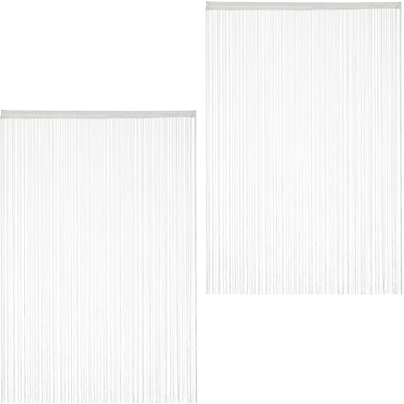 Relaxdays White String Curtains Set of 2, Can be Shortened, With Eyelet Top for Windows & Doors, 145x245, White