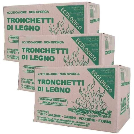 3x Tronchetti da Ardere, in Legno di Faggio-Abete Pressato, in Scatola da 9kg - Per Stufe Camini Caminetti e Forni per pizza - 27 kg in totale -