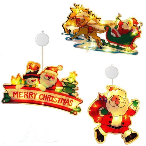 3x WEIHNACHTSBUNTE LED-FENSTERLAMPE, BATTERIEBETRIEBEN