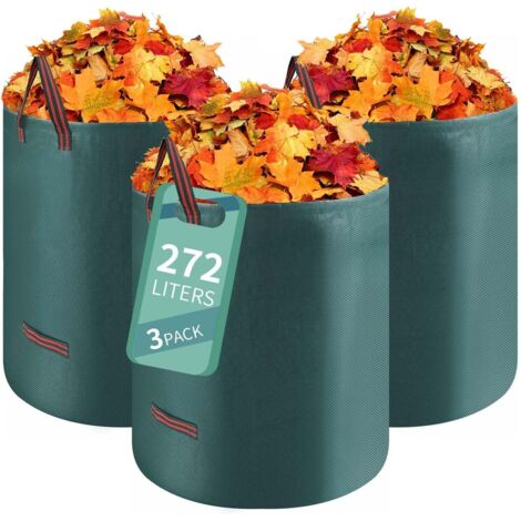 3x272L Bolsa de basura de jardín,Sacos para desechos de jardín al Desgarro, Bolsa de Jardín Impermeables, Bolsas de Hojas Plegable, Bolsas de Jardinería Independientes, Puede Soportar 50 kg