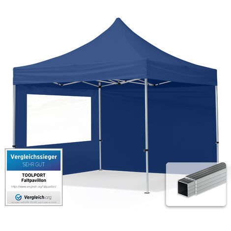 3x3 m Faltpavillon TOOLPORT, ECONOMY Alu 32mm, Seitenteile mit Panoramafenster, dunkelgrau - dunkelgrau