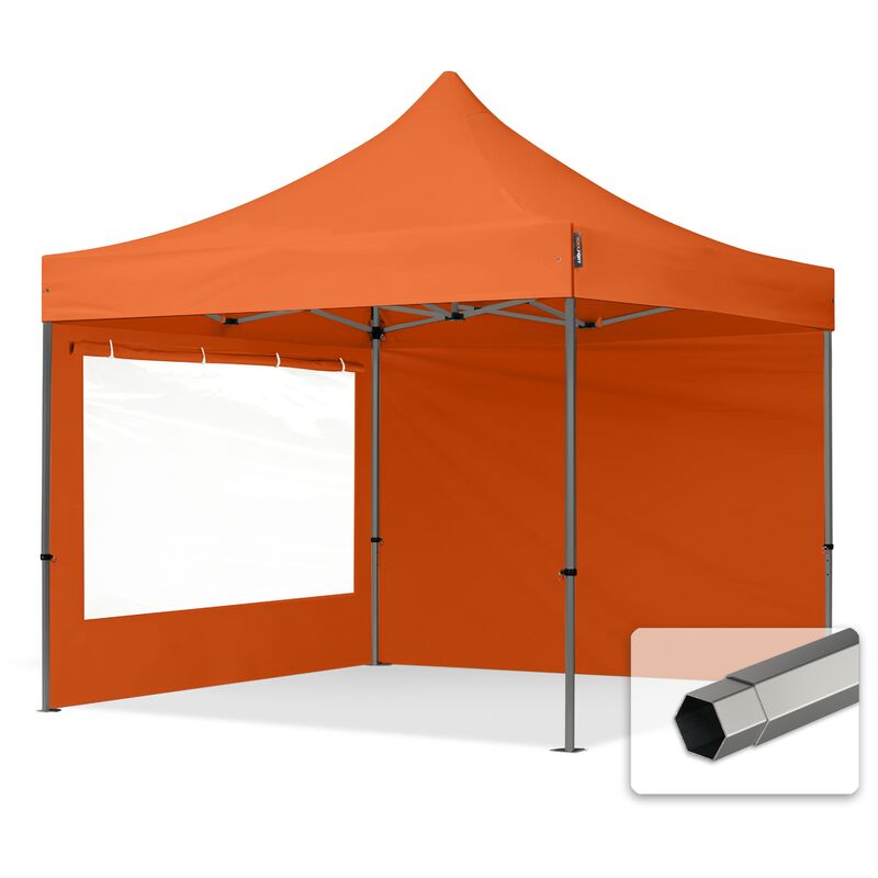 INTENT24 3x3 m Tente pliante - Acier, PES env. 350g/m², côté panoramique, orange - orange
