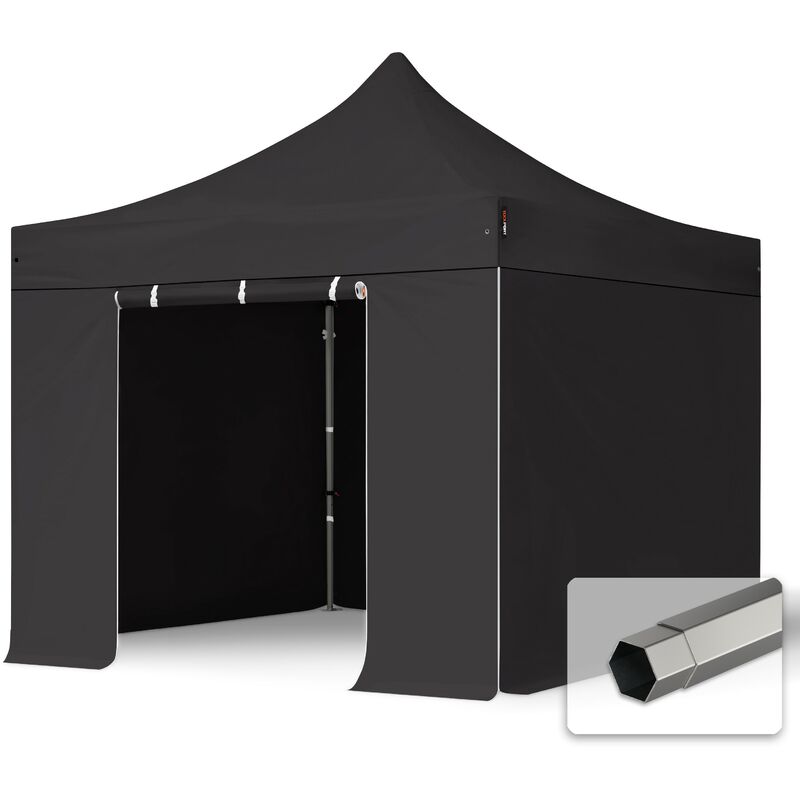 3x3 m Tente pliante - Acier, anti-feu, côtés sans fenêtre, noir