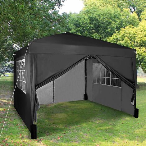 3x3 Meter Faltpavillon in Schwarz mit 4 abnehmbaren Seiten