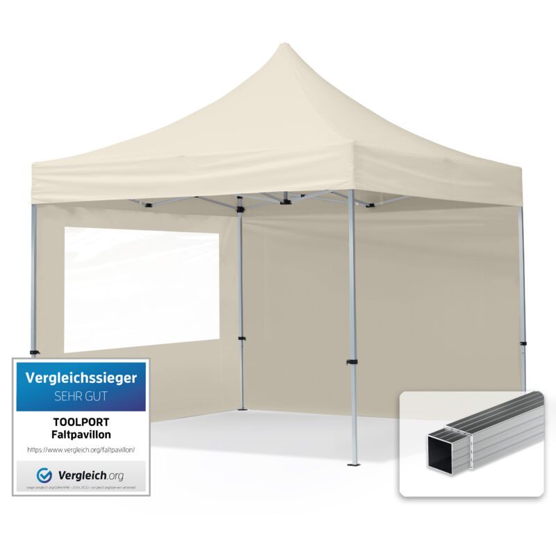 House Of Tents 3x3 Pop Up Gazebo Economy Aluminium 32 Mm, Incl. Sidewalls With Panorama Windows, Cream High Performance Polyester