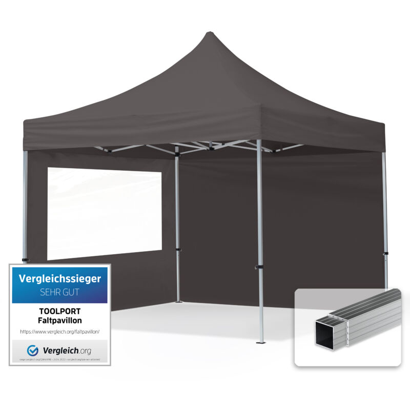 House Of Tents 3x3 Pop Up Gazebo Economy Aluminium 32 Mm, Incl. Sidewalls With Panorama Windows, Dark Grey High Performance Polyester