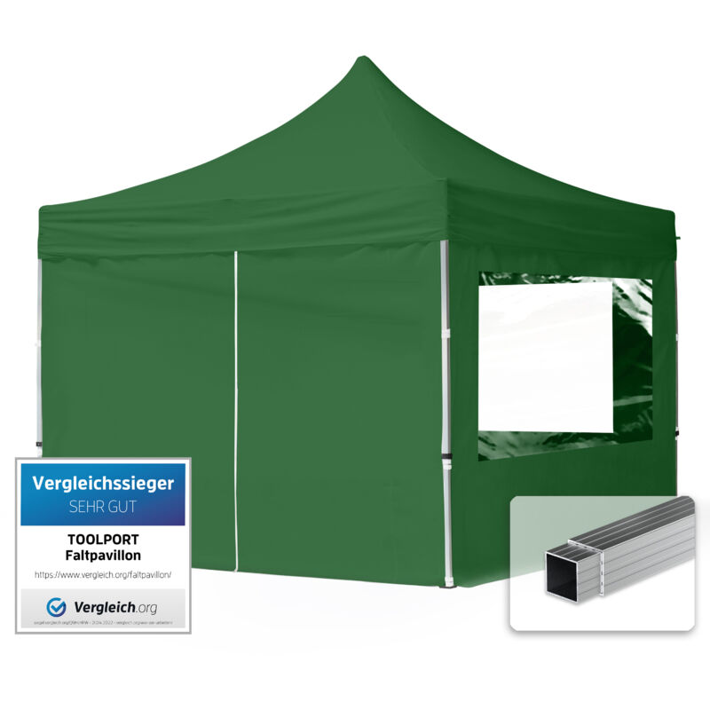 House Of Tents 3x3 Pop Up Gazebo Economy Aluminium 32 Mm, Incl. Sidewalls With Panorama Windows, Dark Green High Performance Polyester