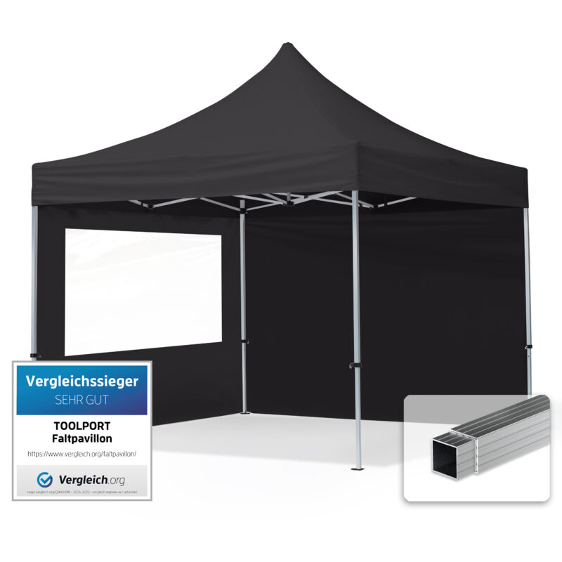 House Of Tents 3x3 Pop Up Gazebo Economy Aluminium 32 Mm, Incl. Sidewalls With Panorama Windows, Black High Performance Polyester