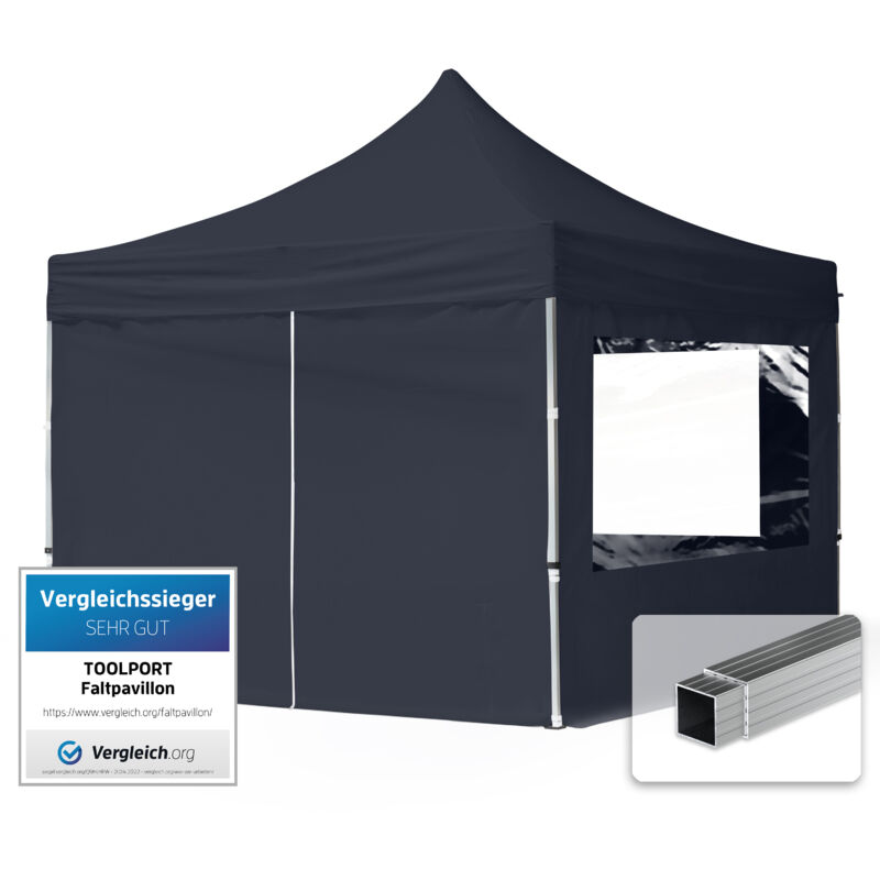 House Of Tents 3x3 Pop Up Gazebo Economy Aluminium 32 Mm, Incl. Sidewalls With Panorama Windows, Dark Grey High Performance Polyester