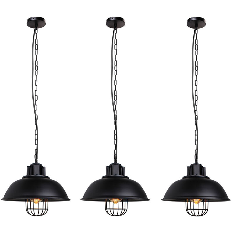 (3X)33CM Retro Nostalgic Pendant Light Metal Iron Pendant Lamp Industrial Vintage Hang Light Black