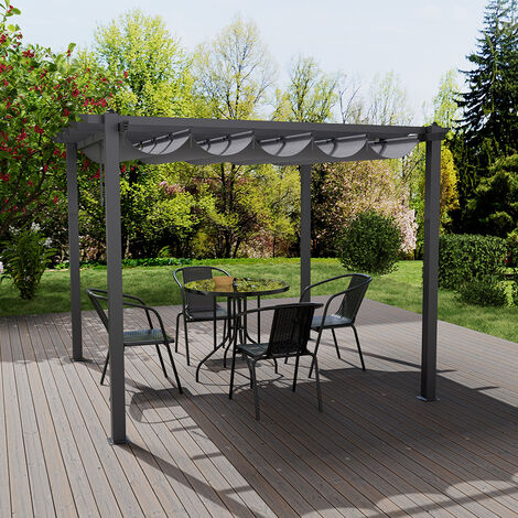 3x3M Black Outdoor Aluminum Patio Pergola with Light Grey Canopy