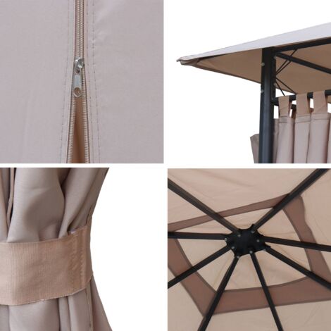 3x3m canopy roof and side curtain kit for Elusa, Beige, 299x299x183 cm