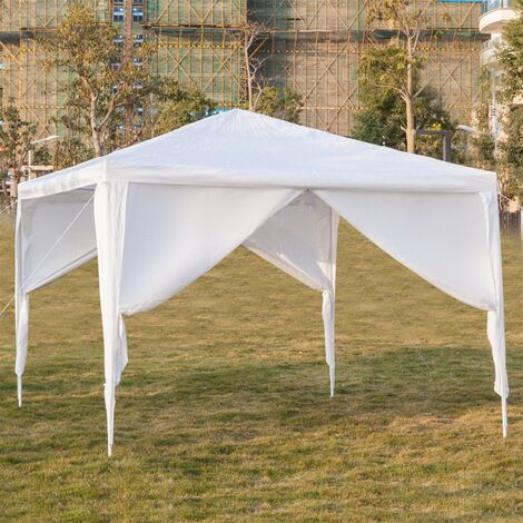 3X3M Garden Gazebo Marquee Canopy Party Tent Canopy Patio White w/Sidewall