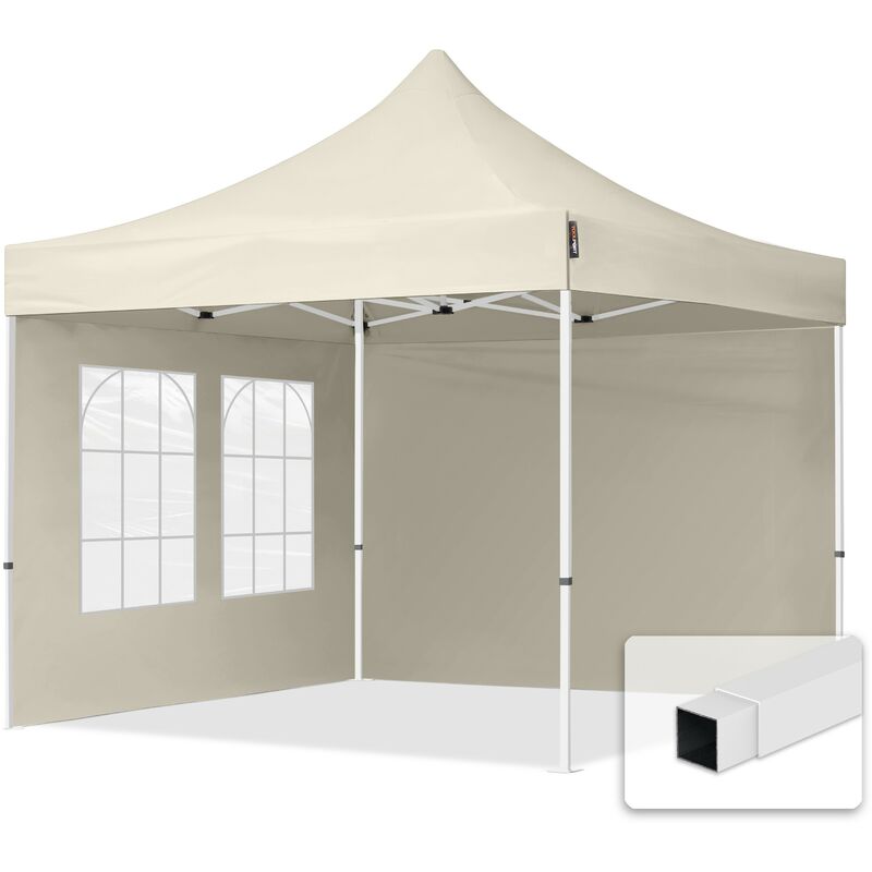 

3x3m Gazebo plegable - 2 paneles laterales PES300 Gazebo plegable de acero Carpas de fiesta en el jardín crema - crema