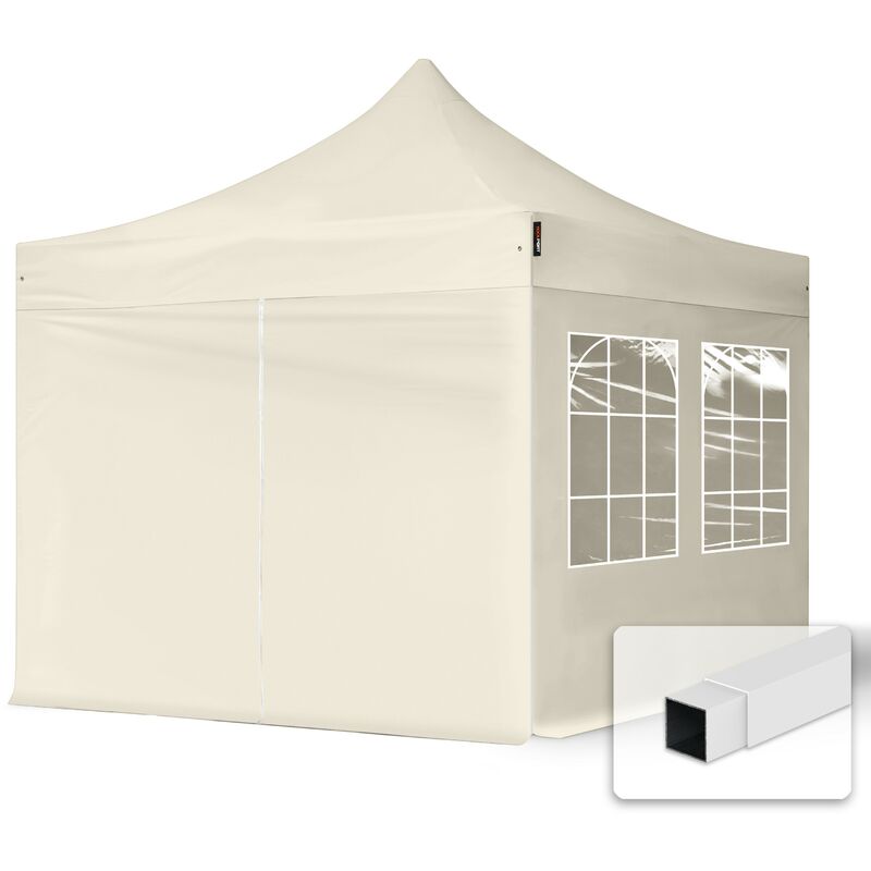 

3x3m Gazebo plegable - 4 paneles laterales PES300 Gazebo plegable de acero Carpas de fiesta en el jardín crema - crema