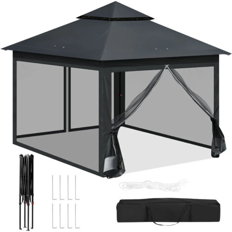 3x3m Gazebo pliant tente auvent de jardin avec moustiquaire tente de fête réglable en hauteur Protection UV avec sac de transport en plein air