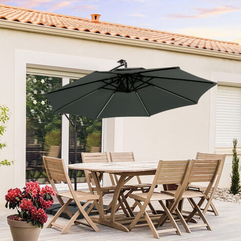 3x3M Light Grey Double Top Cantilever Banana Parasol with Lights and Cross Base