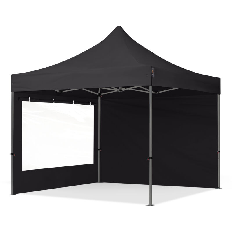 Toolport 3x3m Pop Up Gazebo Premium Steel 40 Mm, Incl. Sidewalls With Panorama Windows, Black High Performance Polyester Approx. 350g/m²
