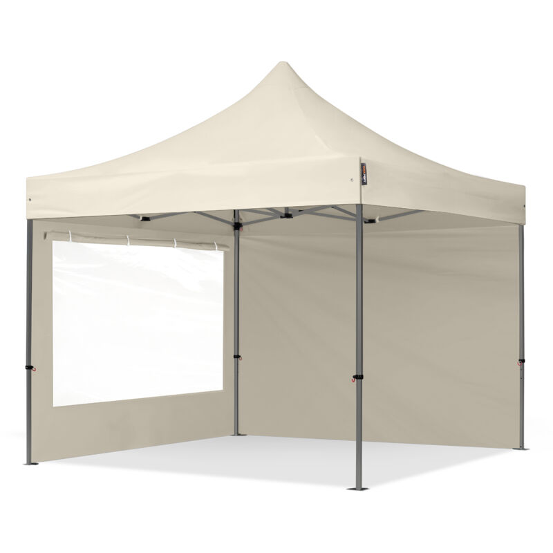 Toolport 3x3m Pop Up Gazebo Premium Steel 40 Mm, Incl. Sidewalls With Panorama Windows, Cream High Performance Polyester Approx. 350g/m²
