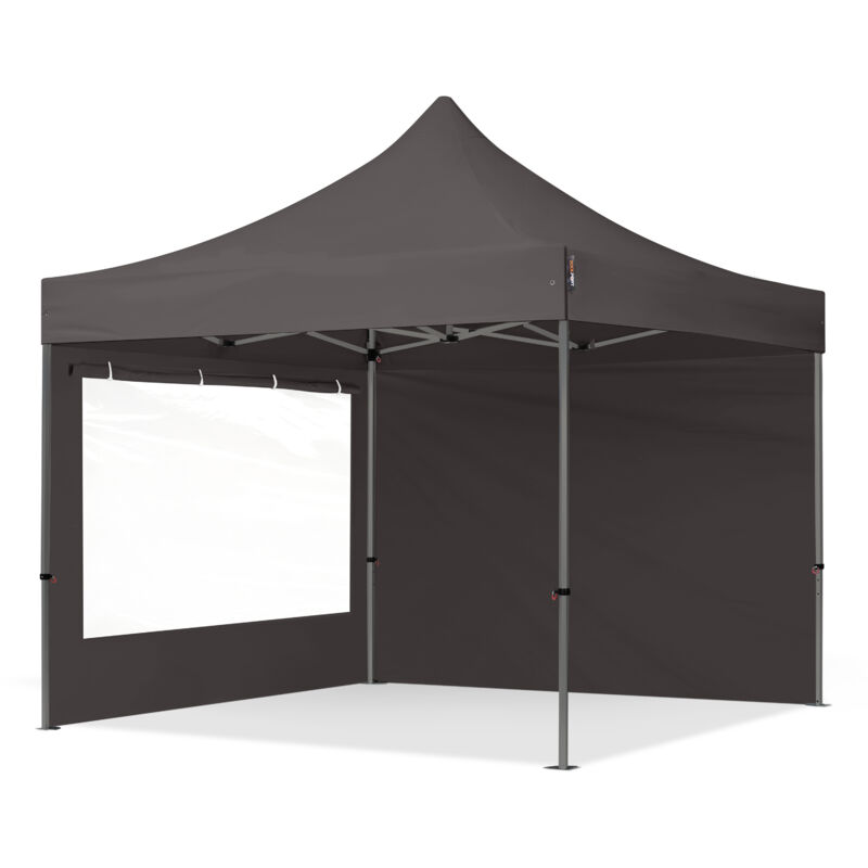 Toolport 3x3m Pop Up Gazebo Premium Steel 40 Mm, Incl. Sidewalls With Panorama Windows, Dark Grey High Performance Polyester Approx. 350g/m²
