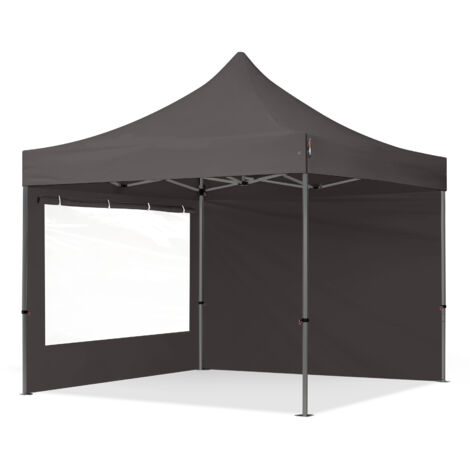 3x3m Pop Up Gazebo PREMIUM Steel 40 mm, incl. Sidewalls with Panorama Windows, dark grey High Performance Polyester approx. 350g/m²
