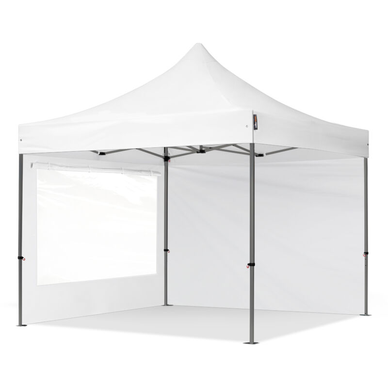Toolport 3x3m Pop Up Gazebo Premium Steel 40 Mm, Incl. Sidewalls With Panorama Windows, White High Performance Polyester Approx. 350g/m²