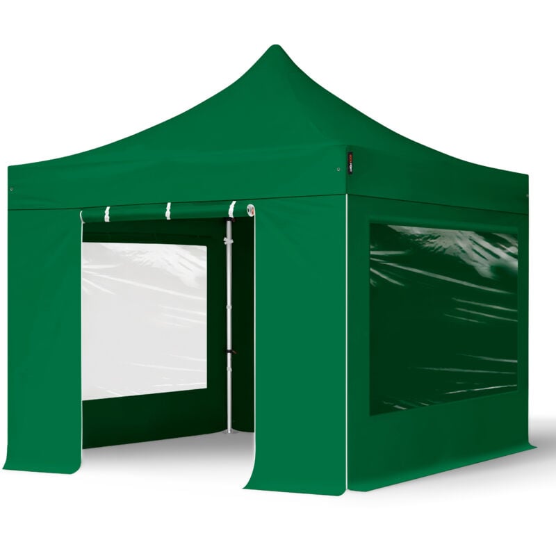 3x3m Pop Up Gazebo PROFESSIONAL Aluminium 40 mm, incl. Sidewalls with Panorama Windows, dark green High Performance Polyester approx. 400g/m²