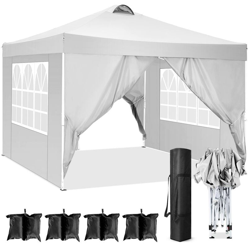 3x3M Tente de camping extérieur étanche régleble hauteur avec 4 panneaux latéraux à angle droit Blanc - Blanc - BETTER MAISON