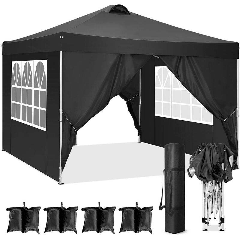 3x3M Tente de camping extérieur étanche régleble hauteur avec 4 panneaux latéraux à angle droit Noir - Noir