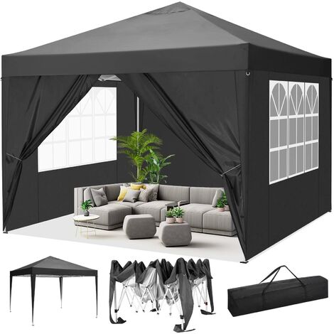 3x3M Tonnelle de Jardin Pliante Barnum Pliant Imperméable Anti-UV avec 4 parois latérales amovibles pour mariage, pique-nique, marché, camping