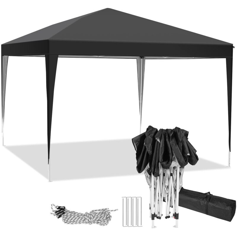 3x3m Tonnelle Pliante de Jardin Imperméable, Barnum Pliant Protection contre le soleil pour pique-nique, camping, marché - Sac de transport - Noir
