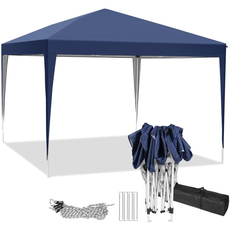 3x3m Tonnelle Pliante de Jardin Imperméable, Barnum Pliant Protection contre le soleil pour pique-nique, camping, marché - Sac de transport - Bleu
