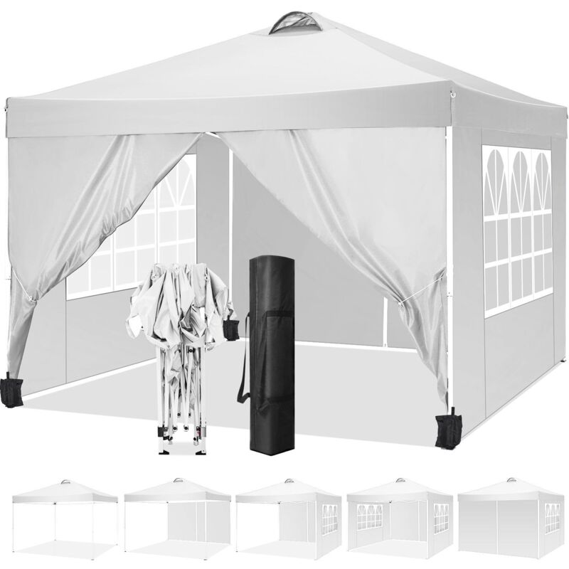 3X3m Tonnelle Pliante de Jardin Hauteur réglable Imperméable Anti-UV - Barnum pliant avec sac de transport et sac de sable/lestage - 4 parois