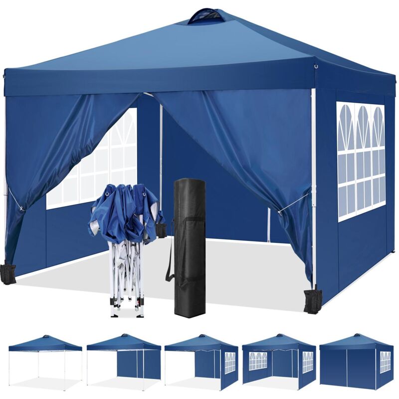 3X3m Tonnelle Pliante de Jardin Hauteur réglable Imperméable Anti-UV - Barnum pliant avec sac de transport et sac de sable/lestage - 4 parois