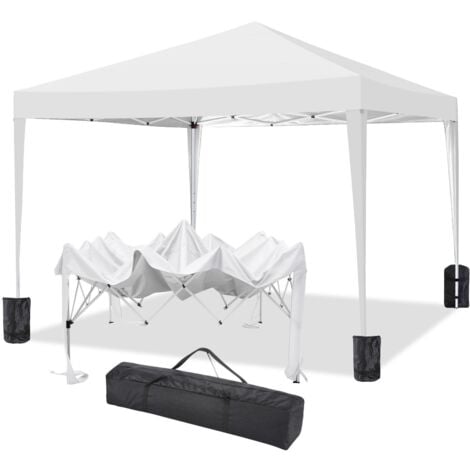 3x3M Tonnelle pliante de jardin Imperméable Anti-UV Hauteur réglable, Barnum pliant pour activités extérieures, marché, camping, pique-nique - Sac de transport Blanc