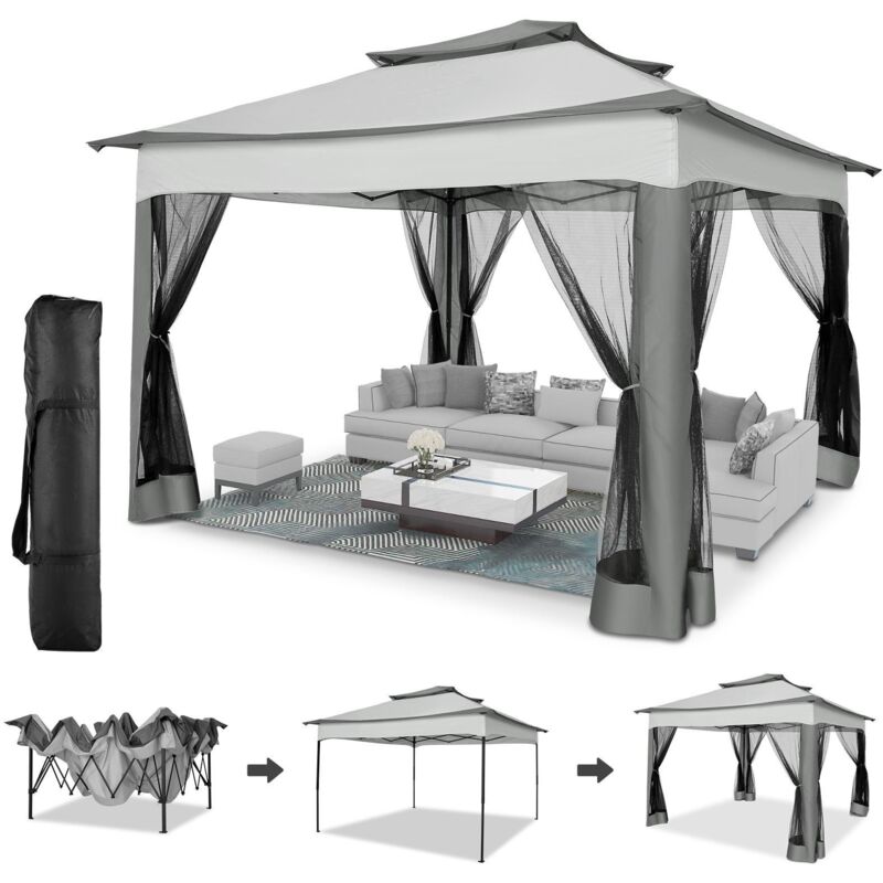 Barnum 3x3m Tonnelle pliante de Jardin Imperméable Extérieure avec moustiquaire - Pavillon Anti-UV pour l'ombre et la Pluie avec gaze et sac de