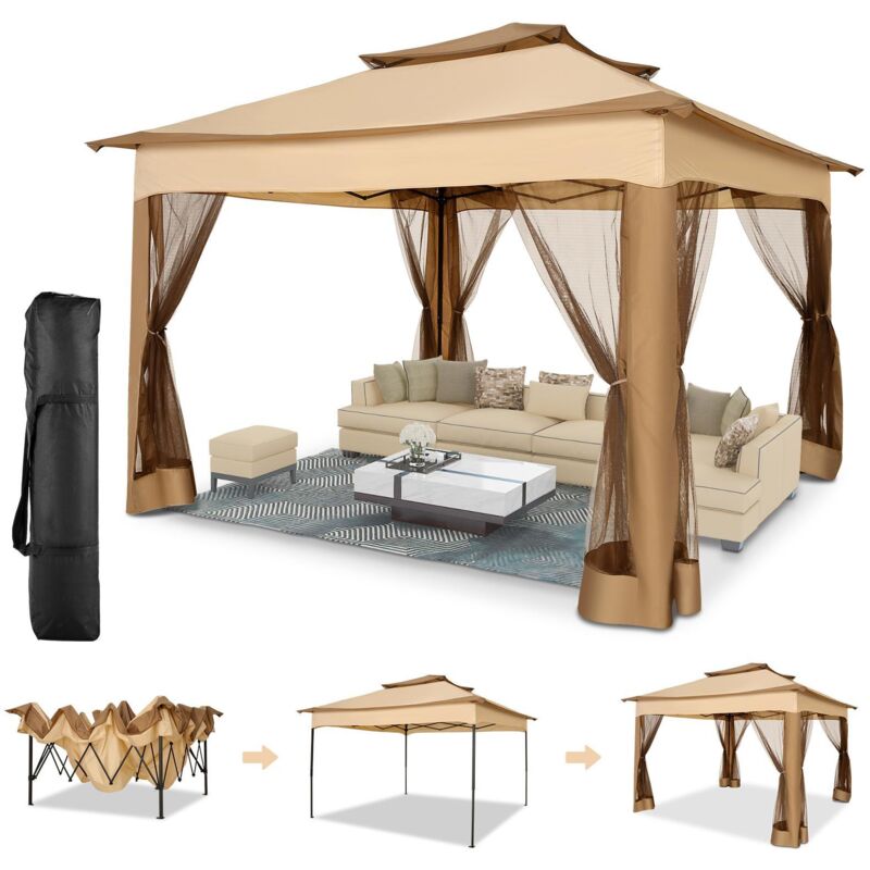Barnum 3x3m Tonnelle pliante de Jardin Imperméable Extérieure avec moustiquaire - Pavillon Anti-UV pour l'ombre et la Pluie avec gaze et sac de