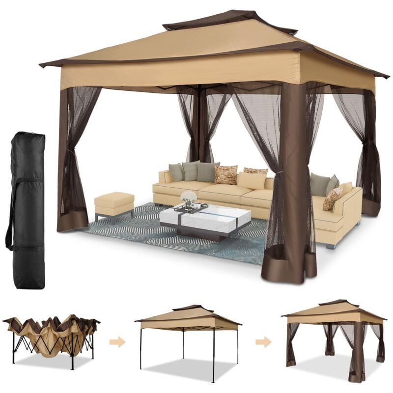 Barnum 3x3m Tonnelle pliante de Jardin Imperméable Extérieure avec moustiquaire - Pavillon Anti-UV pour l'ombre et la Pluie avec gaze et sac de