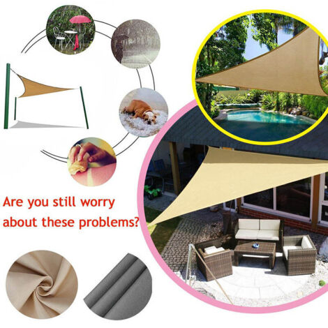 3x3x3 Meter beigefarbenes dreieckiges Sonnensegel aus PES-Material für Garten und Terrasse, UV-beständiger Sonnenschutz