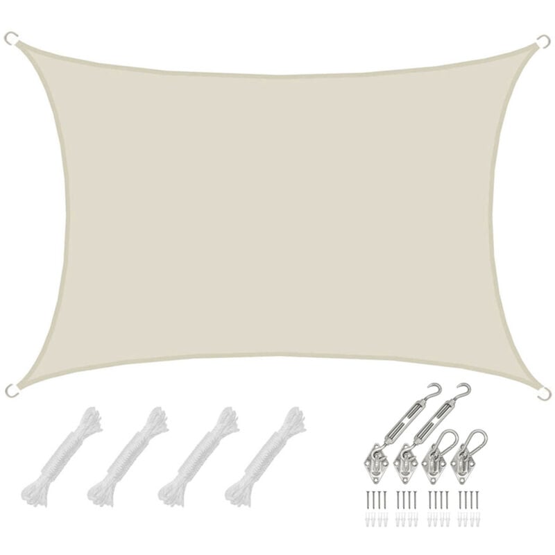 3x4 Voile d'Ombrage Rectangulaire Étanche - Toile de Jardin avec Fixation Inox
